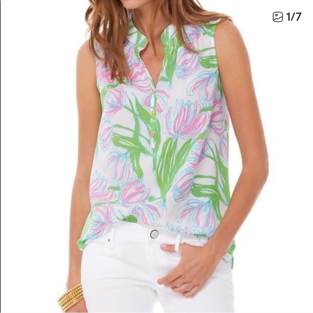 Lilly Pulitzer Houston Top Ring‎ the Bellboy Silk Sleeveless Tulips XS